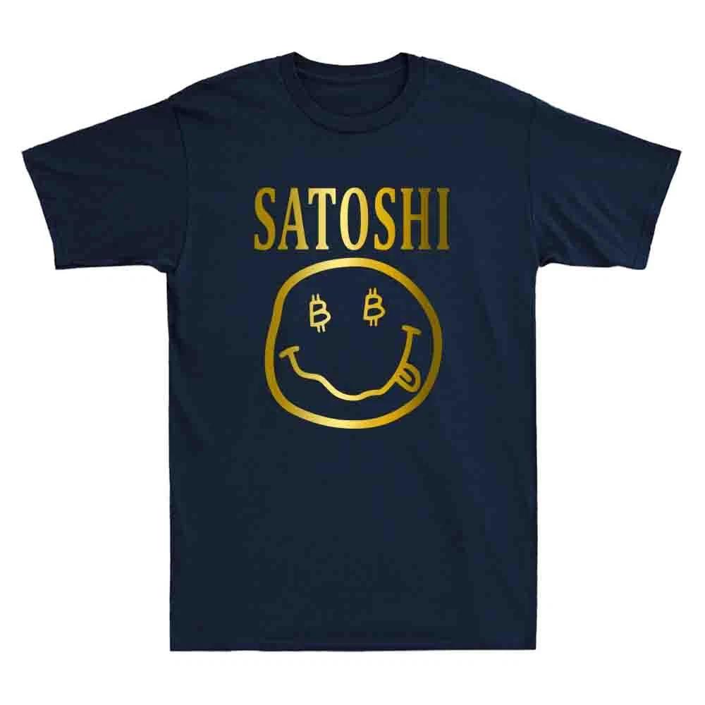 Men s and Women s T-shirts Satoshi Yellow Smile Face Funny Parody Golden Print M