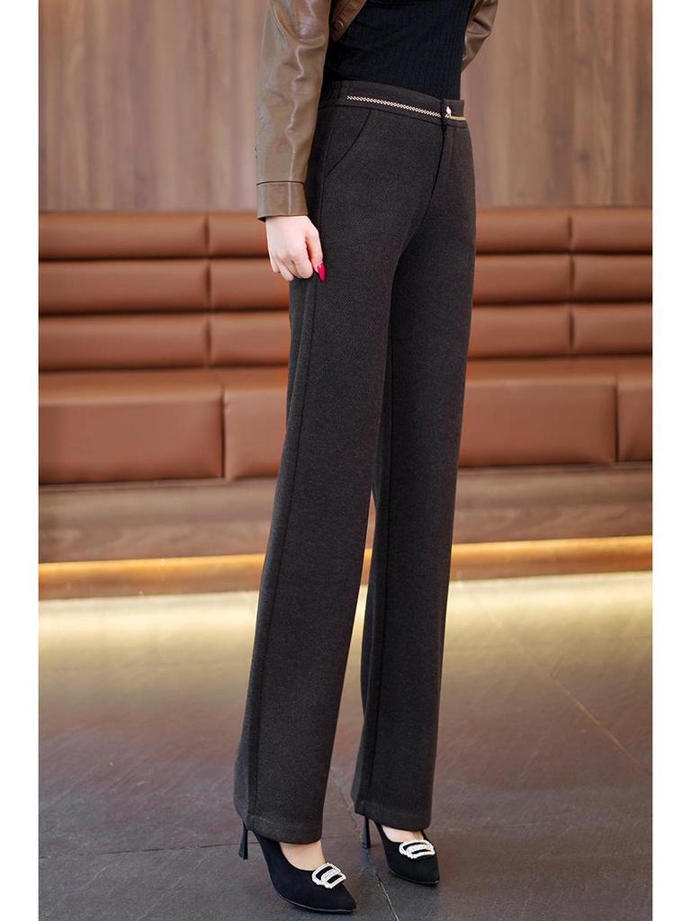 Pantalon Large Taille Haute en Laine Cachemire pour Femme - Automne/Hiver, Épais, Élégant, Polyvalent, Design Droit Décontracté.
