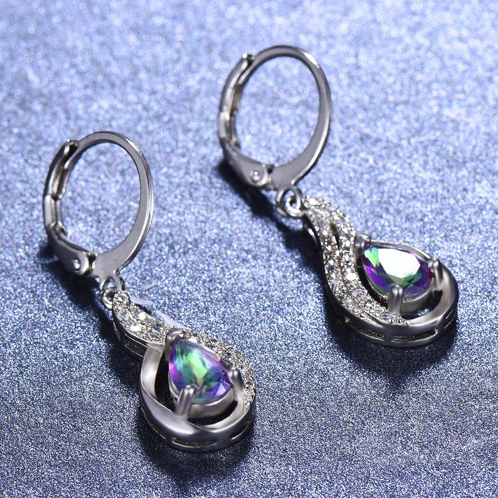 European and American Fashion New Colorful Topaz Shiny Earrings for Women Simple Drop-shaped Earrings