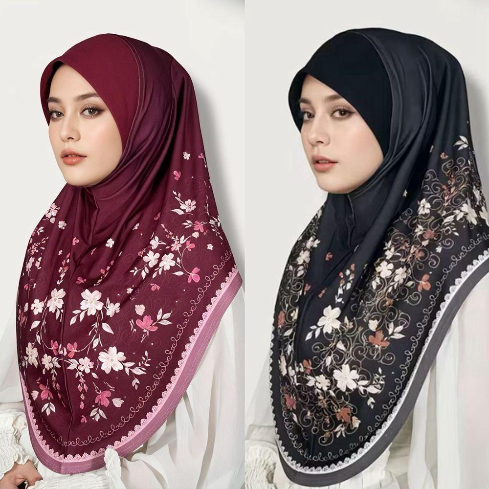 Cotton Eid Al-Fitr Long Floral Turban Adjustable Hijab Head Wrap Printed Arab Lady Headscarf  Women