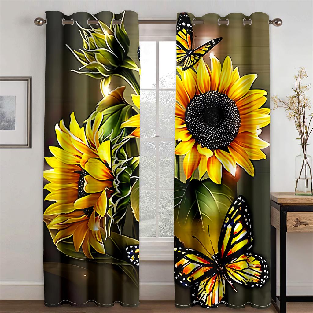 2pcs Brilliant Red Rose Flower Retro Style Curtains Window Treatment for Bedroom Office Kitchen Living Room Study Home Decor