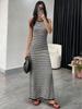 Women's Sleeveless Striped Knit Long Beach Dress