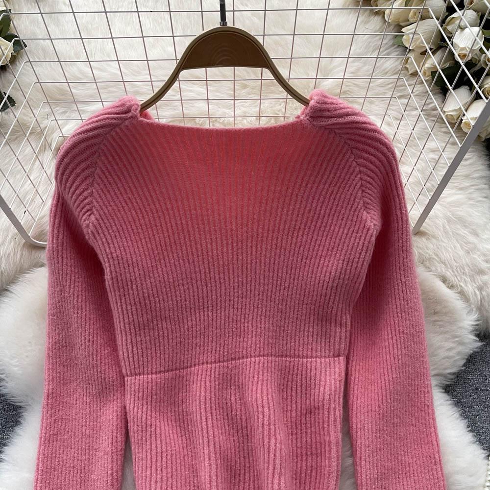 Herbst und Winter Koreanische Kreuz V-ausschnitt Unregelmäßige Lose Dünne Faul Wind Temperament Gestrickte Pullover