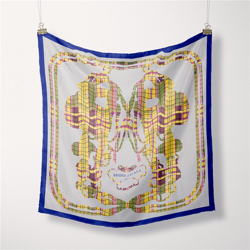 Twill Silk Scarf Woman Wheel Painting Square Scarves Wraps Bandana Small Hijab Silk Foulards Tie Headband Neckerchief 53CM