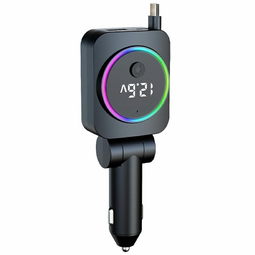 

K38 USB + Type-C Car Charger PD 30W Fast Charging Cigarette Lighter Adapter with Retractable Cable