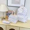 Chic Bow Accent Backpack Set 3Pcs Handbag&Pencil Bag Contrast Stitching Multi Pocket Women's Coordinated Set for Campus Commute