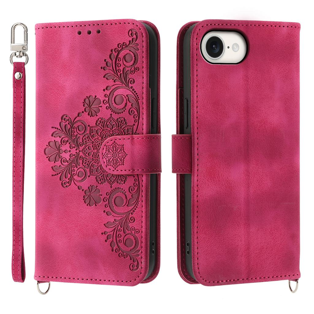 For iPhone 16e Leather Case Multiple Card Slots Phone Cover with 2 Straps