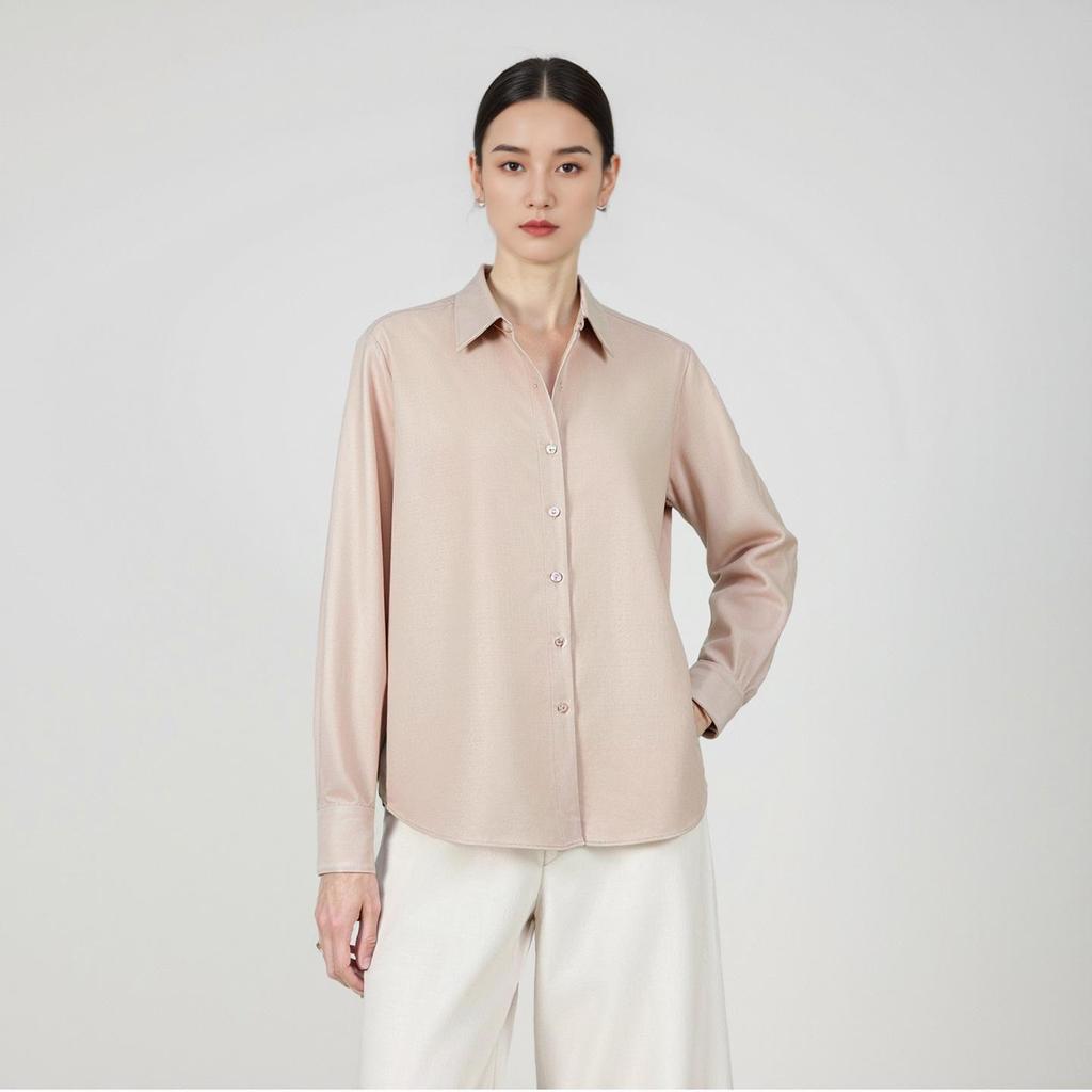 Camicia Autunnale da Donna in Lana Merino - Vestibilità Larga, Stile Retrò Snellente per il Pendolarismo Lavorativo