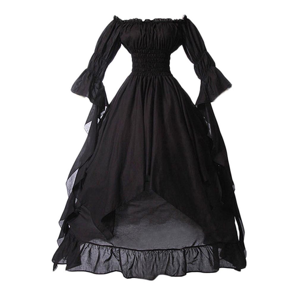 Kvinners Retro Stil Ensfarget Trompet Langermet Prinsessekjole