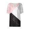 Women Casual Vintage Patchwork Print V Neck Short Sleeve T Shirt Top with Decorative Buttons Lightweight Soft Fabric