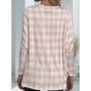 Women's Plus Size Pink Plaid Long Sleeve Loose Top with Pocket, Women's Versatile Casual T-Shirt