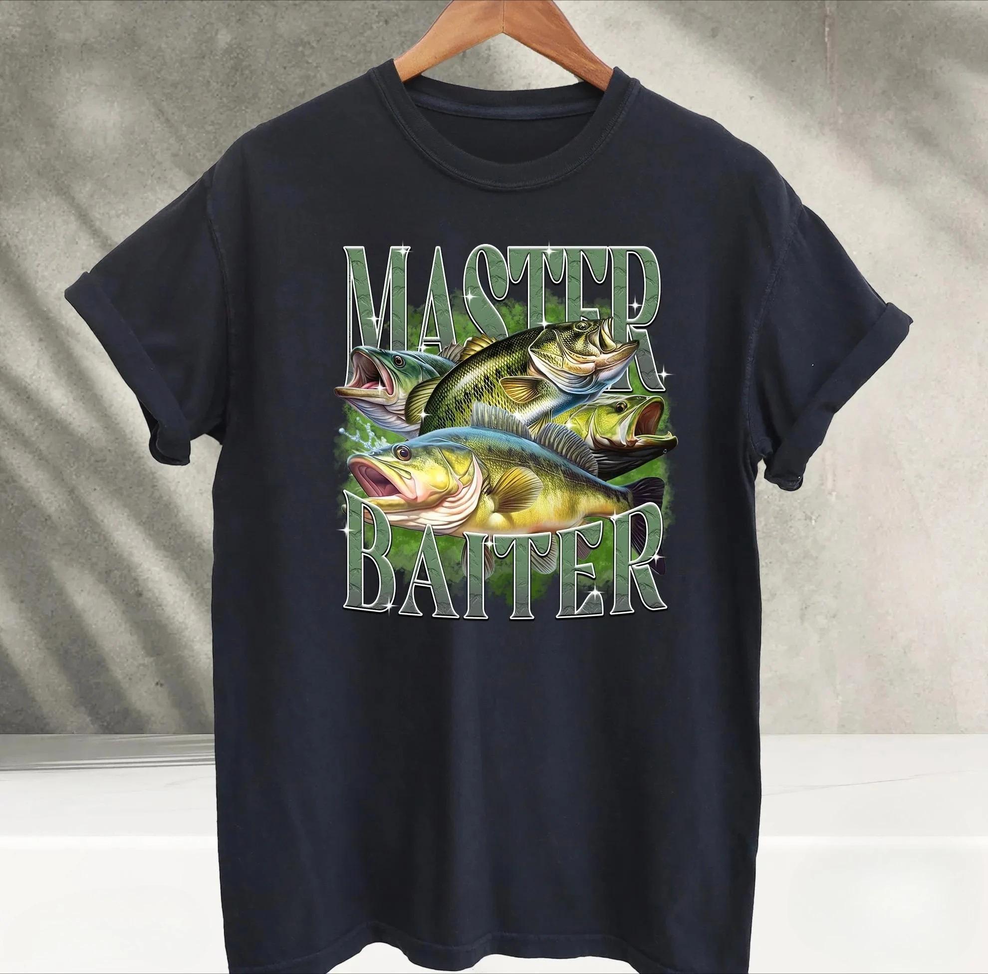 Master Baiter Bass Fishing Tshirt Retro Graphic Tee Bass Fishing Shirt for Men Funny Fisher Tee Men Clothing Comfortable S