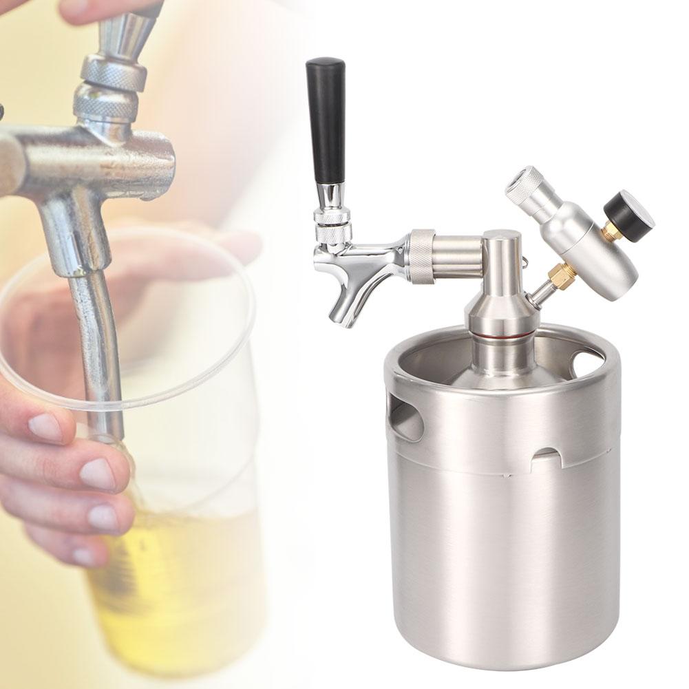 2L Stainless Steel Beer Keg Homebrew Keg System Kit with Carbonator Faucet Mini CO2 Regulator