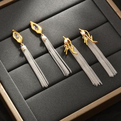 Elegant Long Tassel Chain Earrings, Luxury Pearl Drop Studs for Vacation
