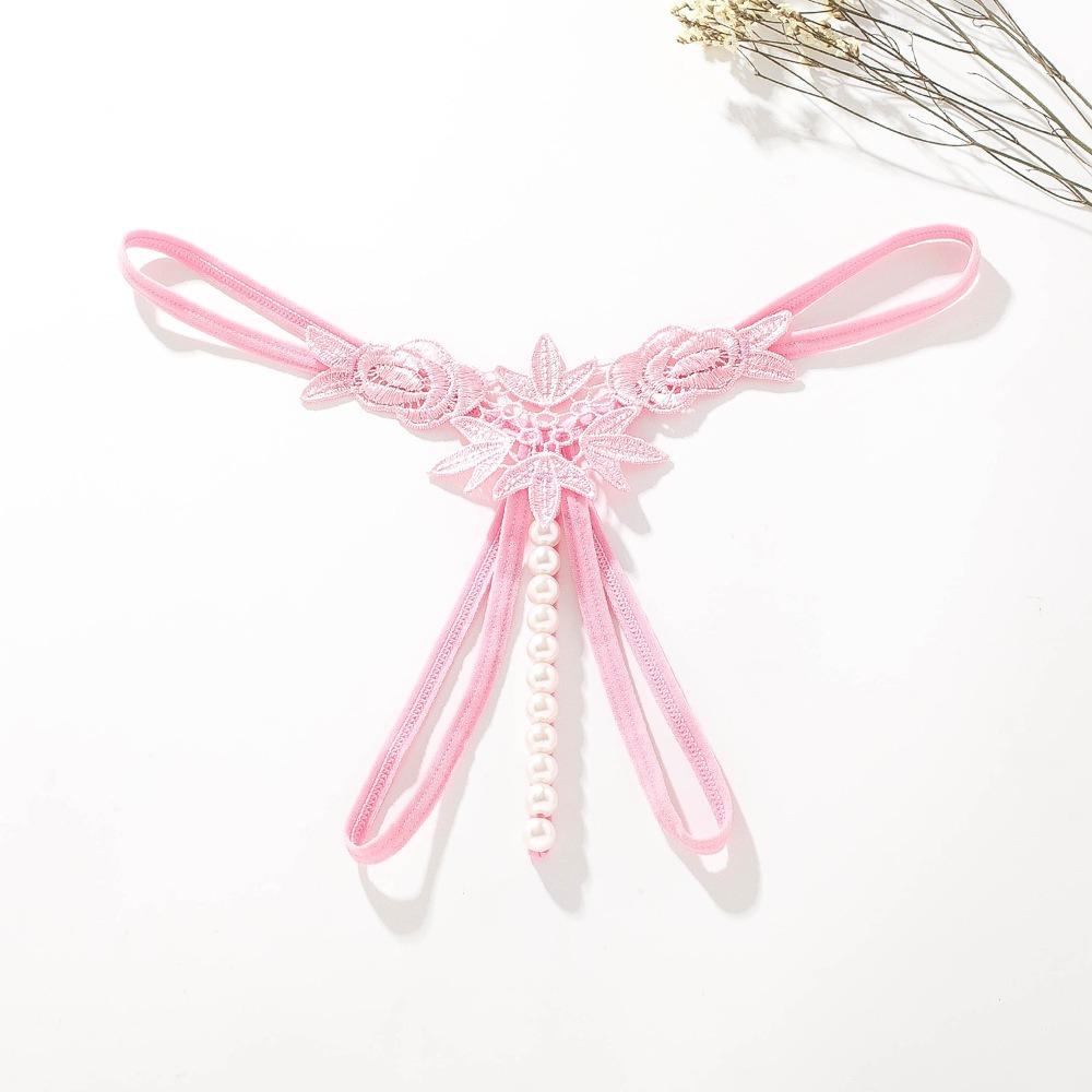 Sexy Panties Women's Hollow Embroidery Sexy Thong Pearl Massage Crotch Panties Ladies Thong