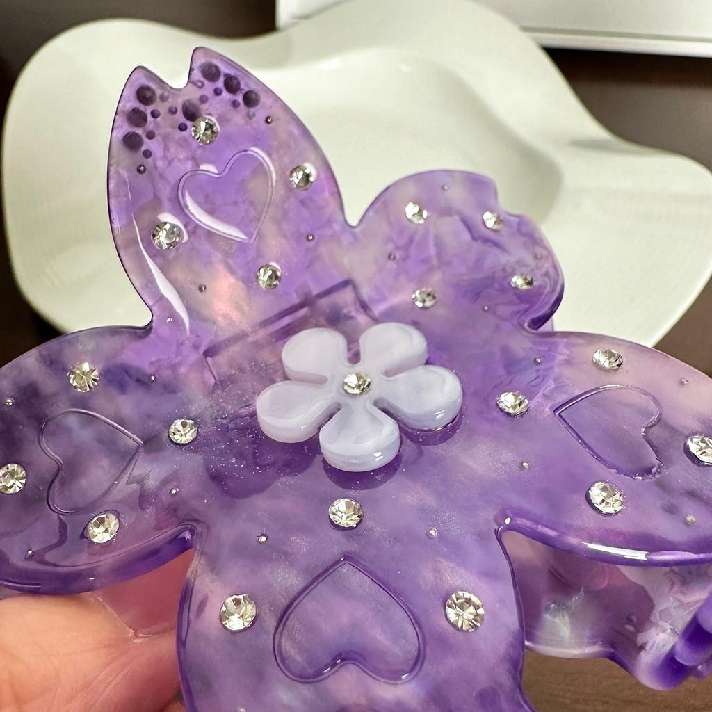 Elegant Trendy And Acetate Hair Claw Clip With Beautiful Floral Motifs And Rhinestones Sparkling
