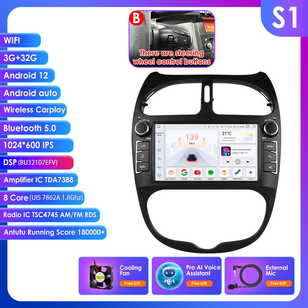 

Hizpo Интеллектуальное 7-дюймовое Android автомобильное радио для Peugeot 206 206SW 206CC Автомагнитола Экран Мультимедийный плеер Carplay Аудио 2DIN Головное устройство 2000 - 2008 B S1 8Core 3G 32G AI