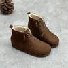 Botas cortas de felpa cálidas de cuero genuino hechas a mano, zapatos planos sin cordones Vintage con punta redonda para mujer