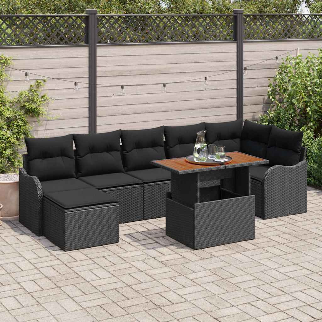 Garden Sofa Set with Cushions and Storage 8 pcs Black