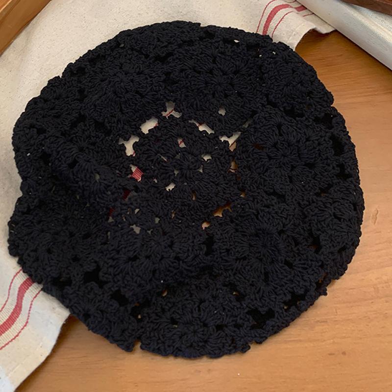 Summer Women'S Solid Color Flower Hollow Beret French Vintage Painter Hat