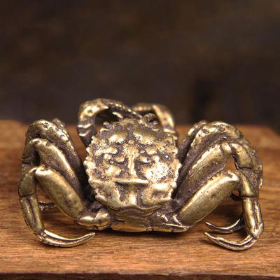Vintage Bronze Small Crab Statue Tea Pet Ornament Pure Brass Solid Animal Miniature Figurine Antique Home Decoration Accessories