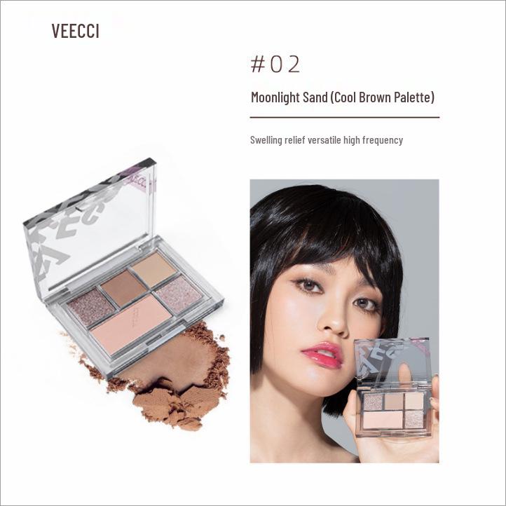 VEECCI Weizi Qimeng Five-Color Palette: Beginner-Friendly Pearlescent, Glitter, Flash, and Matte Earth Tones Eyeshadow.