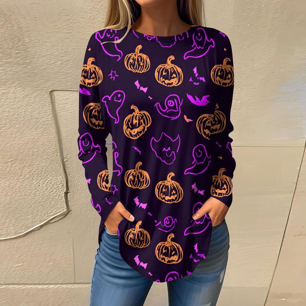 Damesmode Losse Ronde Hals Halloween Print Lange Mouwen T-shirt Top Pullover