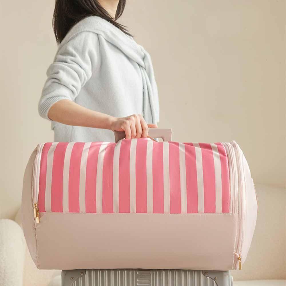 Large Capacity Cylinder Quilt Storage Bag Striped Pattern Compressible Bedding Organizer  Wardrobe