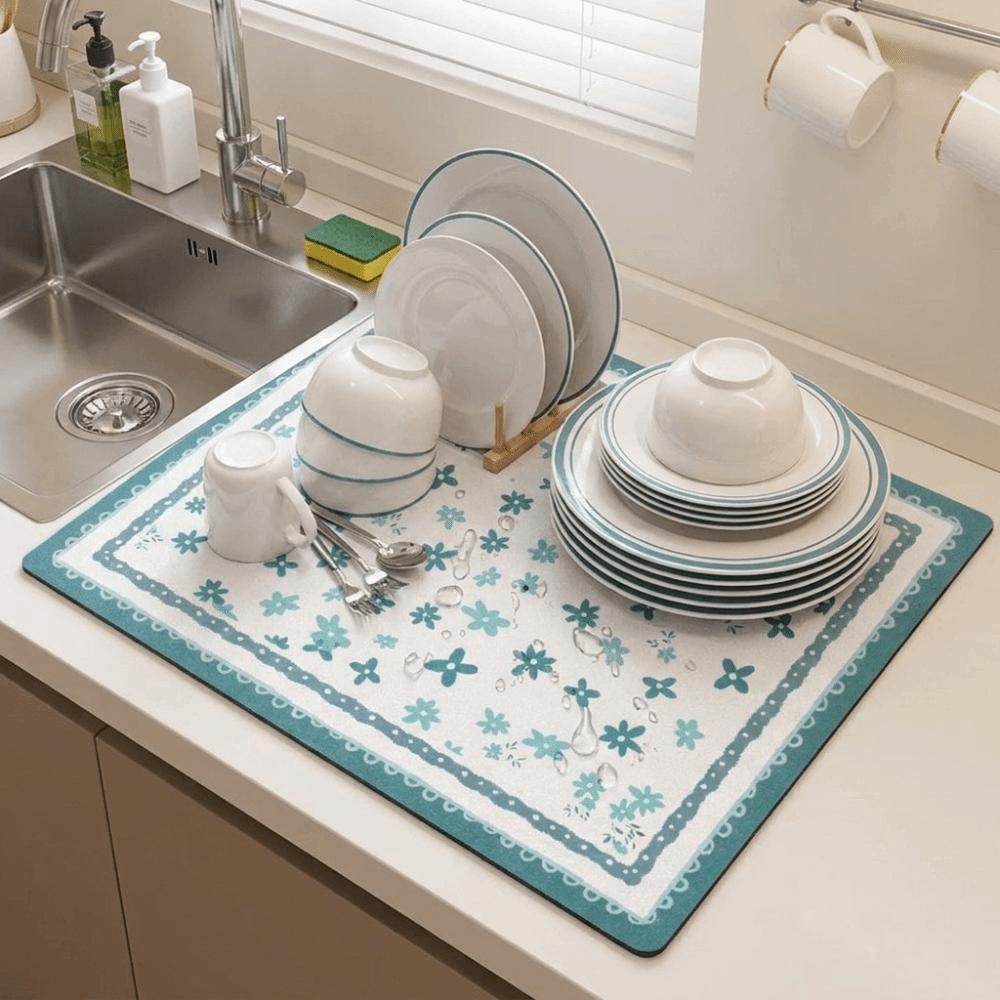 Quick Dry Rural Floral Dinner Mat Non-slip Kitchen Drain Mat Heat Insulation Mat Home Decor
