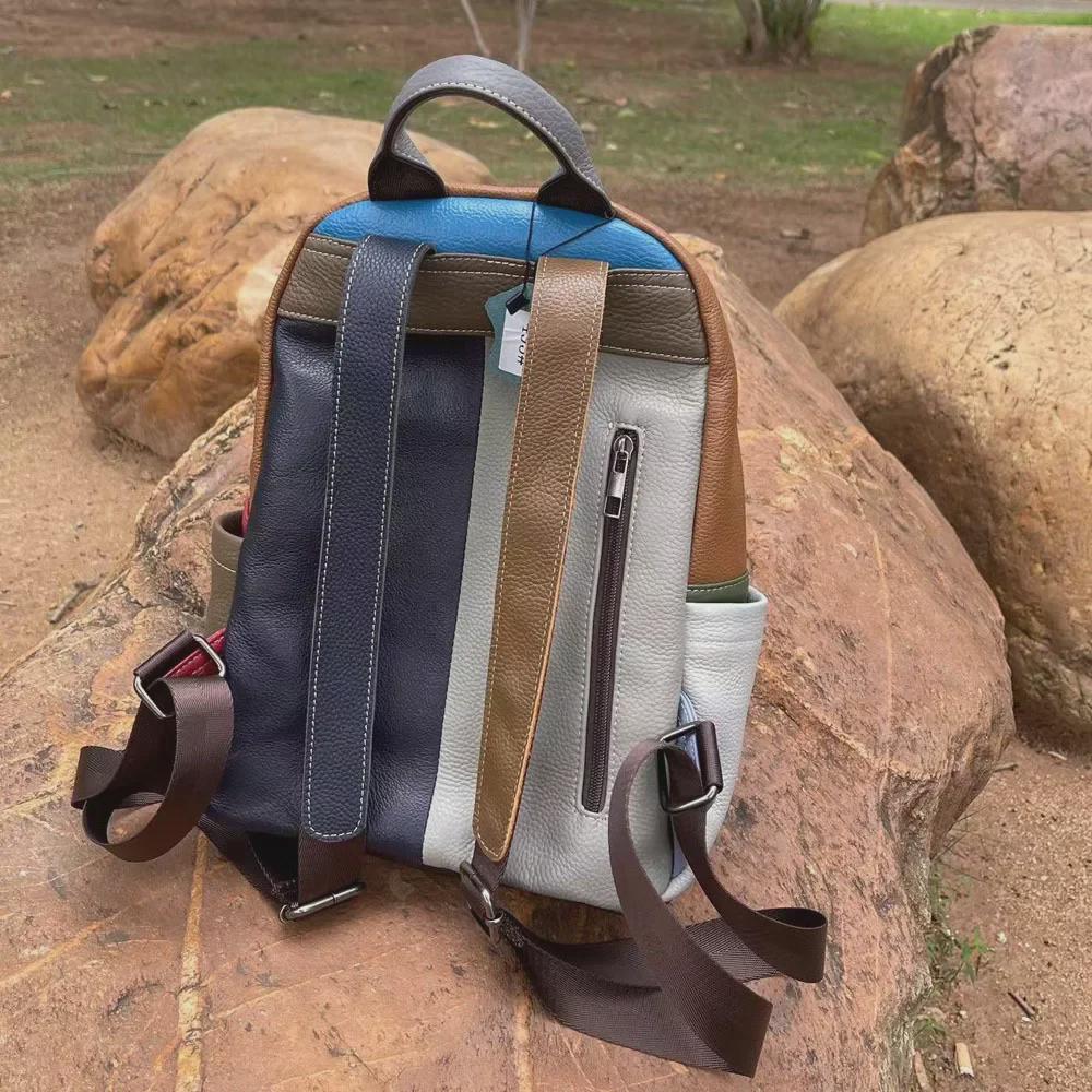 Women's Genuine Leather Colorful Cowhide Backpack - European/American Style, Outdoor Travel Leisure Bag