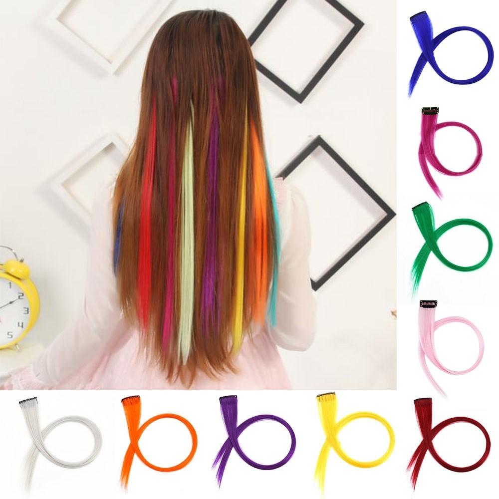 Synthetic Clip in Hair Extensions Rainbow Colorful Wig Hairpieces Wig Hair Accessories  Girls