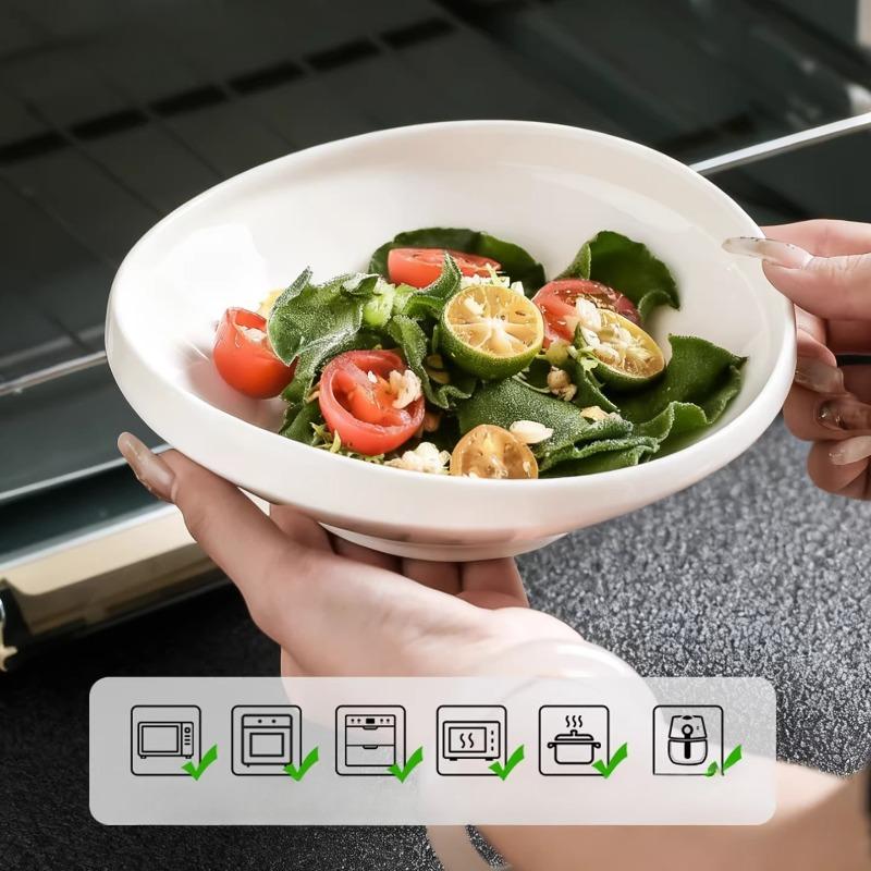 7-inch Uniquely Shaped White Ceramic Salad Bowl Home Modern Breakfast Fruit Yogurt Bowl Dinner Cooking Plate Kitchen Tableware