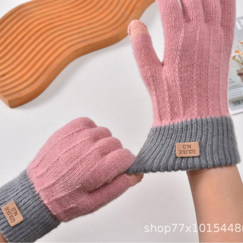 Winter thermal gloves knitted thermal wool jacquard leather standard imitation cashmere gloves jacquard game gloves