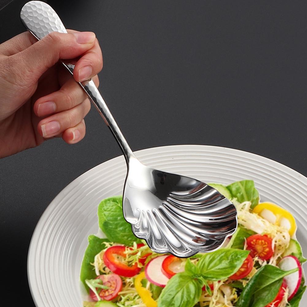 1/2/3PCS Large Hammered 304 Stainless Steel Shell Spoon Long Soup Spoons Public Hot Pot Serving Scoop Restaurant Table