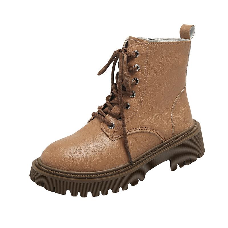 

Chunky Heels Lace Up Short Boots Women Winter Fashion Designer Ankle Boots Woman Platform Non-Slip Leather Ankle Botas De Mujer 35 хаки