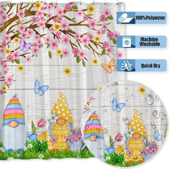 

Весенние гномы Занавеска для душа Дерево Цветочный Белый Деревянная доска Цветок Бабочка Луг Баня Легкий уход Полиэфирная ткань Милый декор для ванной
