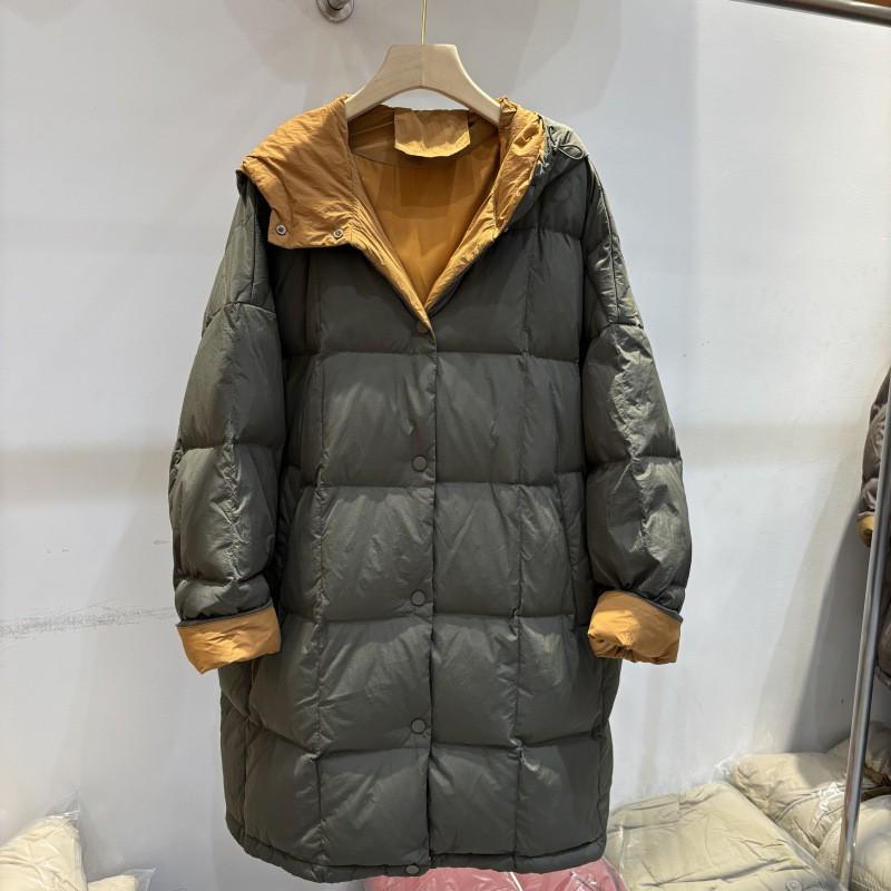 Womens Long Puffer Coat With Hood Oversized Loose Fit Duck Down Winter Jacket White Black Beige Army Green
