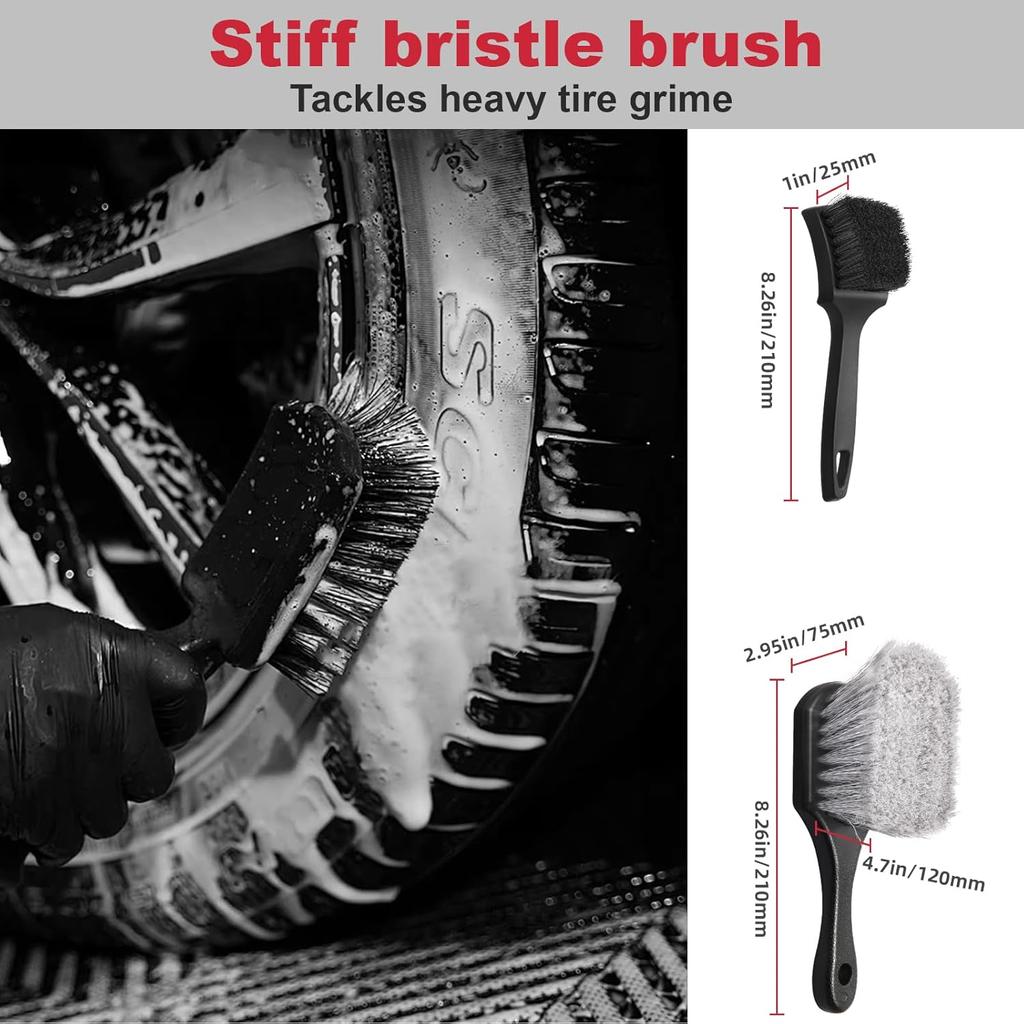 9PCS Scratch-Free Car Wheel Cleaning Kit - Soft Rims Brush, Microfiber Flat Wheel Brush, Boar Hair Detail Brush & Cleaning Pads, Microfiber Towel &