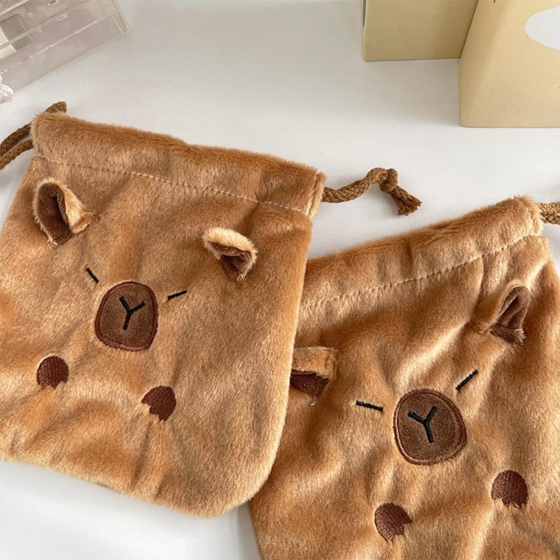 Unique Capybara Plush Cosmetic Pouch Large Capacity Drawstring Storage Bag Festival Gift Bags for Travel and Daily Use