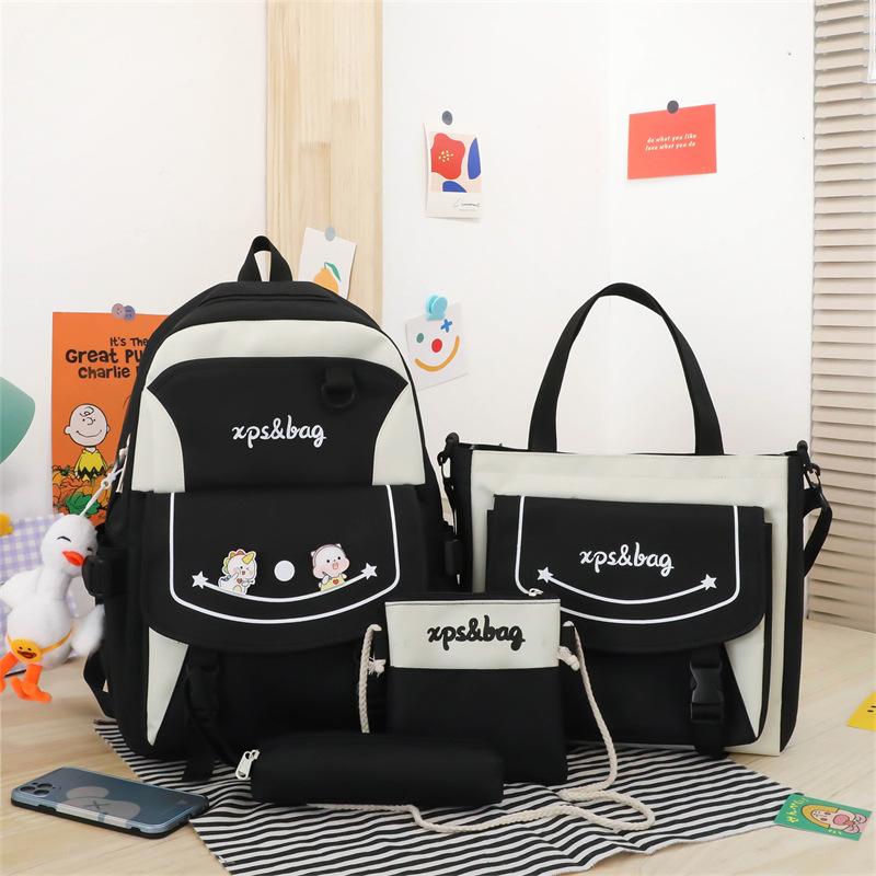 

Набор из 4 предметов, школьные ранцы для девочек 3-6 классов, легкая детская сумка для занятий, милый рюкзак с рисунком для средней школы для девочек-подростков чёрный