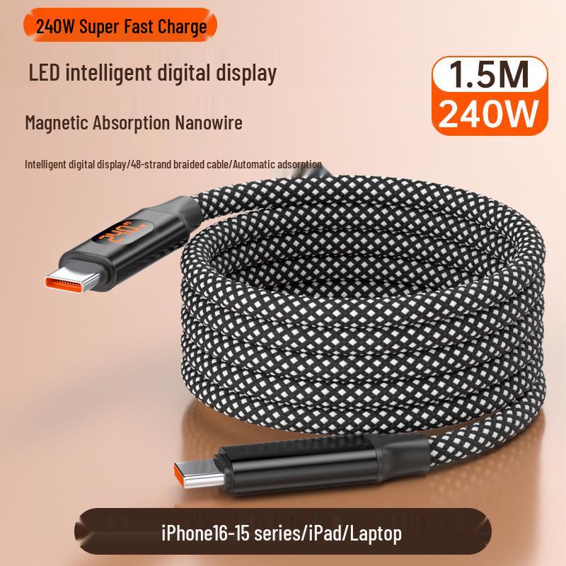 100W Magnetisches USB-C-Kabel Kompatibel mit Apple, 48-adrige Aluminiumlegierung für Autos