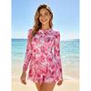 Womens Long Sleeve UPF 50 Rash Guard Swimsuit With Skirted Design Floral Print Conservative Full Coverage Bathing Suit