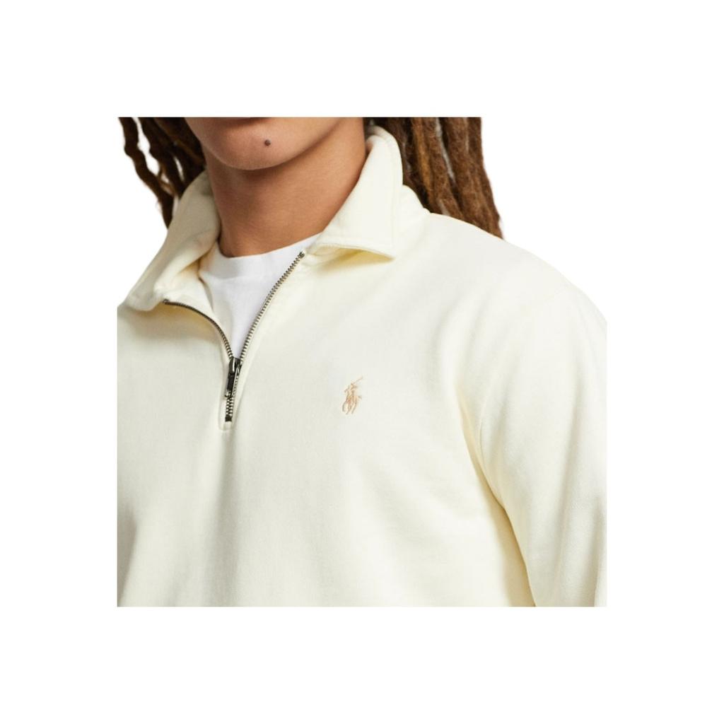 Polo Ralph Lauren FW24 Solid Color Polo Collar Small Pony Embroidered Half-Zip Long Sleeve Sweatshirt Men sweatshirt Cream MNPOKNI16823633-101