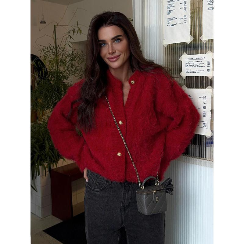 Women's Crew Neck Cardigans Button Up Long Sleeve Chunky Knit Casual Winter Fall Sweater Coats Fuzzy Cardigan Sweater Slouchy Knit Sweaters for Women