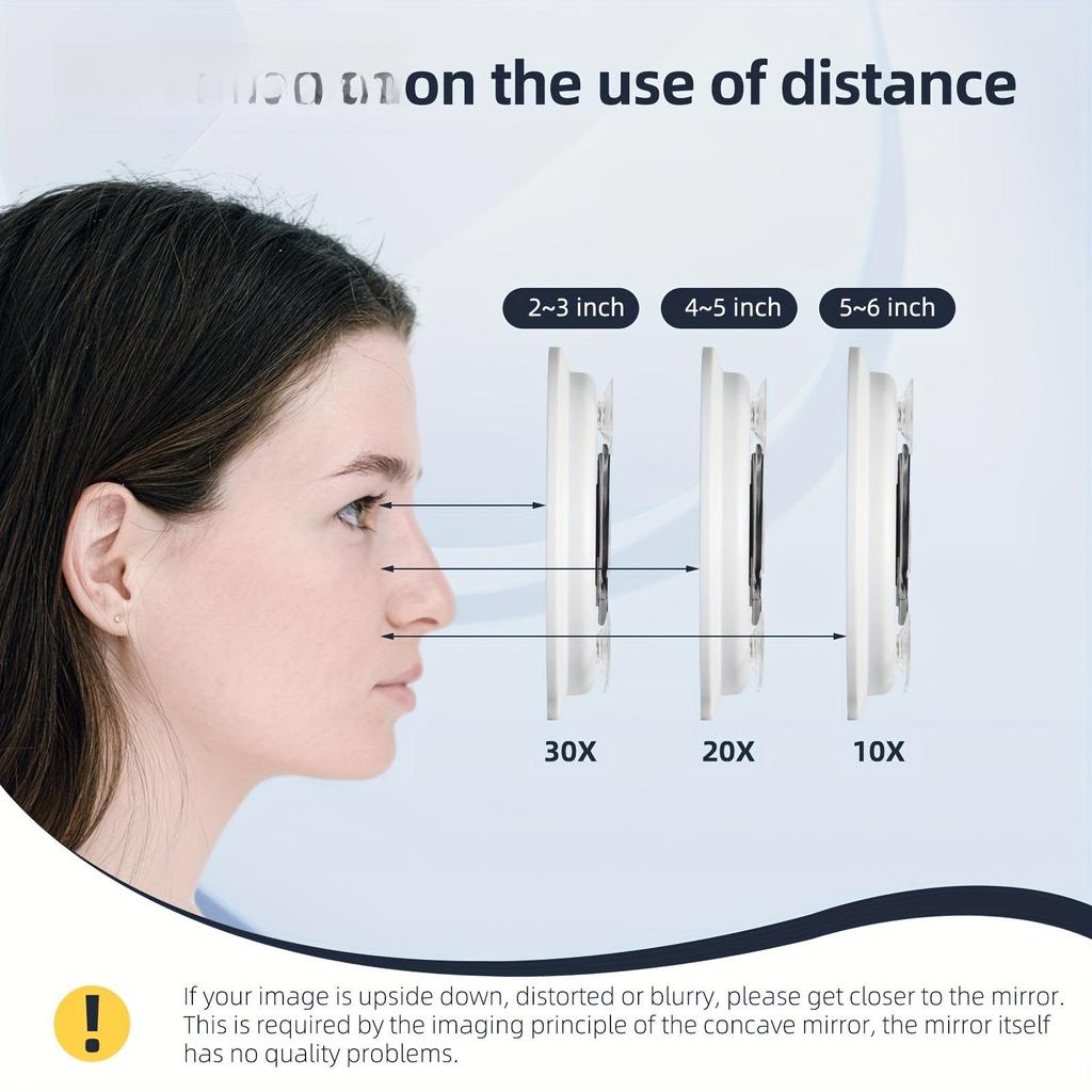 Handheld 6-inch Makeup Mirror with 10x, 20x, 30x Magnification and 360° Rotating Bracket