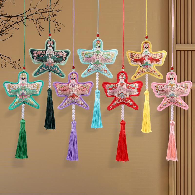 Ancient Style Embroidered Tassel Sachet Car Charms (10-Pack)