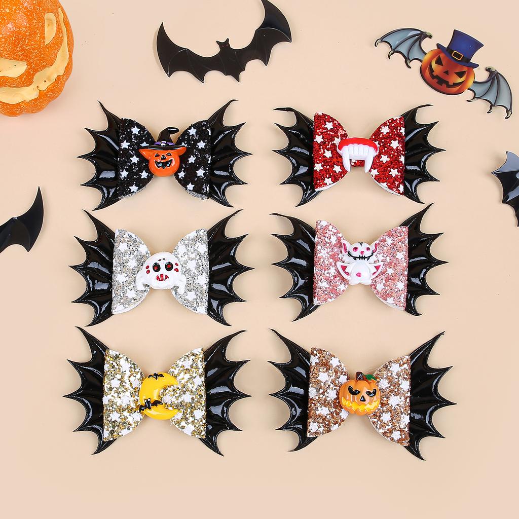 1PC Sparkly Star Hair Bows with Clips Pumpkin Devil Hair Clips Girls Festival Halloween Party Barrettes Clips Kids Headwear