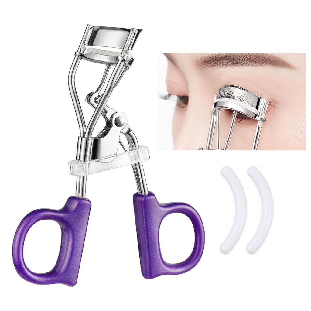 Zhejia Partial Eyelash Curler with Stainless for Home and Travel Includes Replacement Rubber Long x 3cm Wide Micro-Arc Design, Steel, Springless,