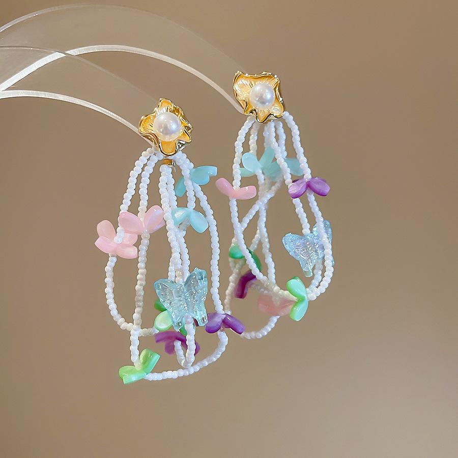 Steel Needle Flower Star Pendant Earrings Sweet Niche Temperament Earrings Exquisite Versatile Fashion High-end Earrings