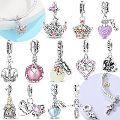 Originalcopperblue Zircon Heart Pendant Luminous Crown Charms Bead Fit Bracelet Accessory Fine Valentine'S Day Gift Diy Set